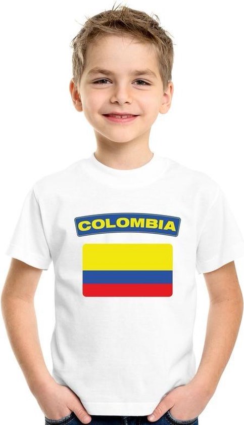 T-shirt met Colombiaanse vlag wit kinderen 158/164