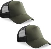 2 pack Beechfield Snapback Trucker Olive Zwart