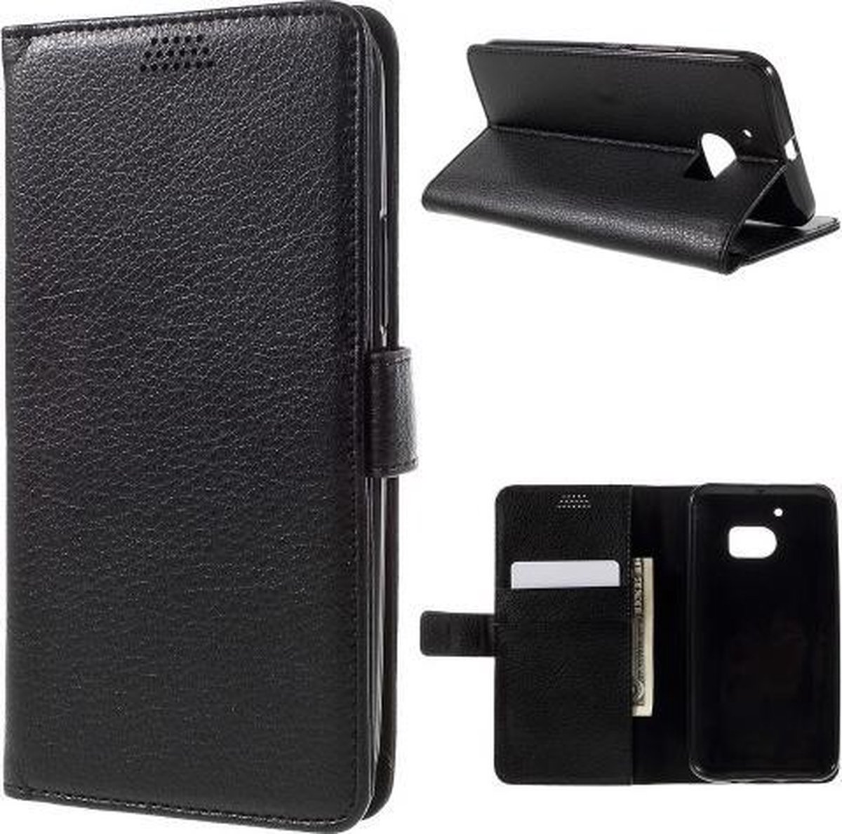 Litchi cover wallet case hoesje Geschikt voor: HTC 10 zwart