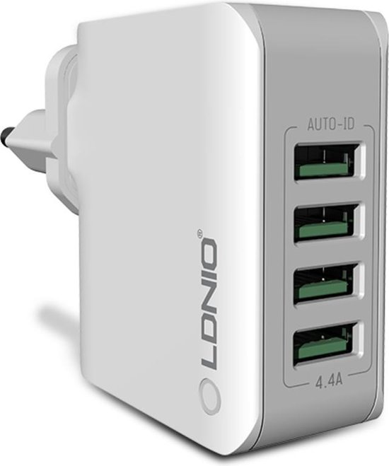 Oplader/Thuislader met 4 USB poorten 5V - 4.4A - Travel Adapter - Wit