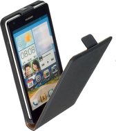 LELYCASE Echt Lederen Flip Case Bescherm Cover Huawei Ascend G730 Zwart