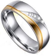 Schitterende Zilver en Gold Plated Dames Ring | Zirkonia | Vriendschapsring | 16,50 mm. Maat 52