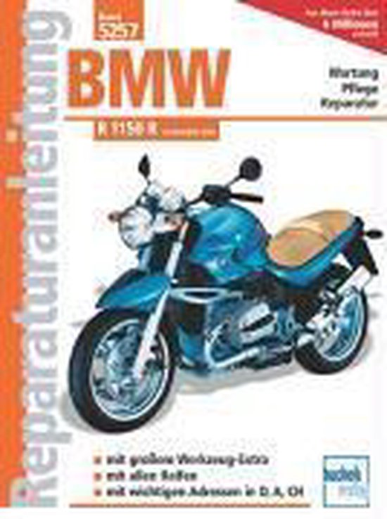 Reparaturhandboek voor de BMW R 1150 R. Met grote uitvouwbare schema's, met alle kleuren en met belangrijke adressen in D, A, CH.