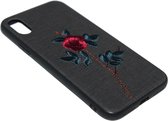 Geborduurd rozen hoesje zwart Geschikt voor iPhone XS/ X