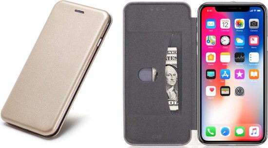 Hoesje Book Case Portemonnee Cover geschikt voor Apple iPhone Xs / X - Goud Kunstlederen Siliconen iCall Wallet