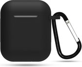 Siliconen Case Geschikt Voor Apple AirPods 2 - Hoesje Met Haak - Airpod Accessoire (Zwart)