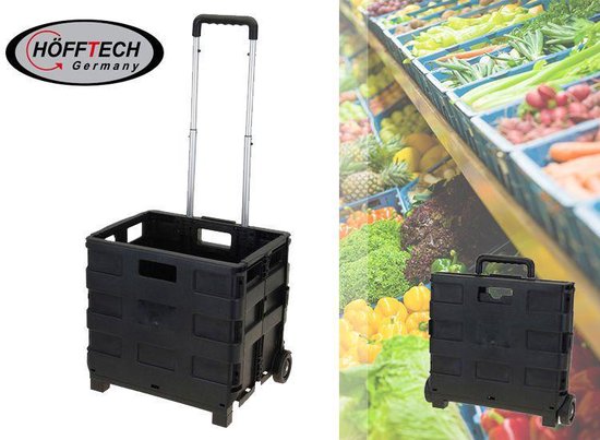 Chariot Höfftech avec caisse pliable - Max. 25 Kg - 40 Litre - Poignée télescopique