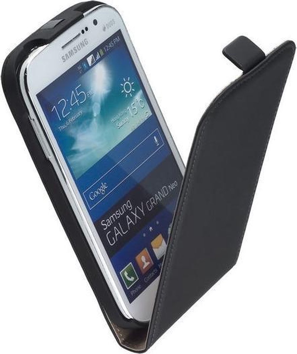 Geschikt voor Samsung Galaxy Grand Neo Plus Leder Flip Case hoesje Zwart