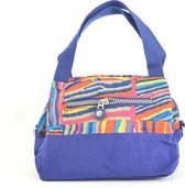 Schoudertasje van blauw polyester met gekleurde bovenzijde