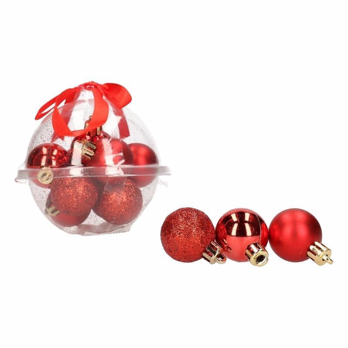 Qhui Kerstballen, rood, 34 stuks, kunststof kerstversiering, met hangend touw, kleine kerstversiering, voor binnen en buiten, festivaldecoraties (40 mm