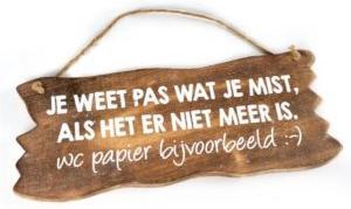 Tekstbordje 12x30cm je weet pas - Naturel