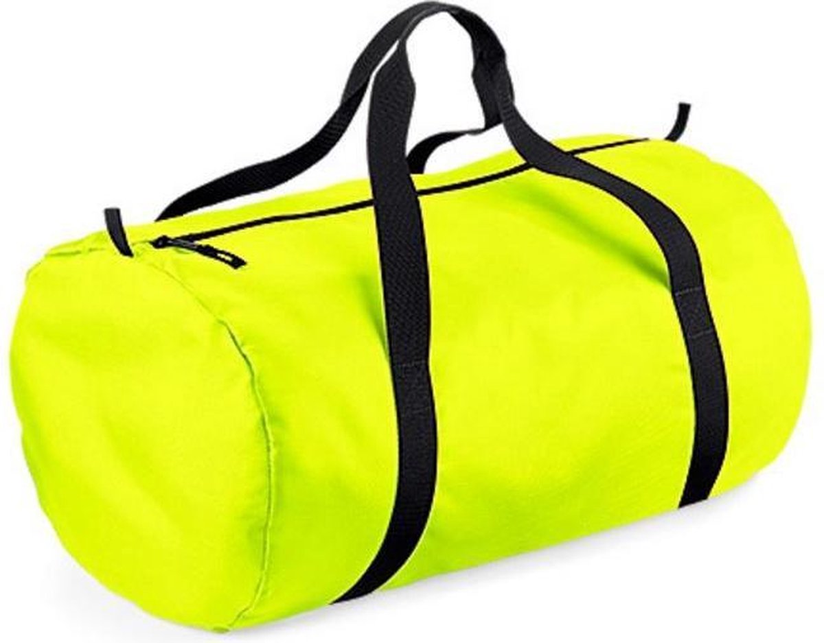 Bagbase Klein opvouwbare ronde sporttas, Kleur Fluorescent Yellow/ Black