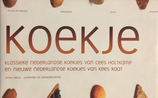 Boek met de titel Koekje, met een grote tekst 'koekje' en afbeeldingen van diverse koekjes.