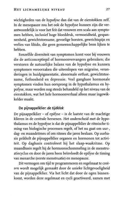 Tekstpagina uit boek over hormonen, met informatie over het lichamelijk niveau.
