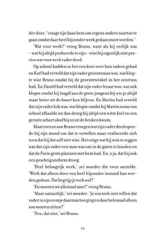 Bladzijde met tekst over Bruno die met zijn vader praat over werk.