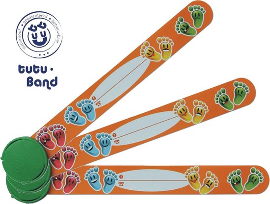 Tutu-Band® polsbandjes - Set van 2 SOS naam bandjes voor kinderen - Vrolijke voetjes