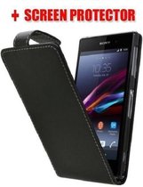 zwart leer hoesje Sony Xperia Z1 L39h + screenprotector
