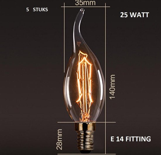 Edison kooldraad lamp, vintage retro gloeilamp, filament antiek bulb, E 14- 25  watt -... | bol.com