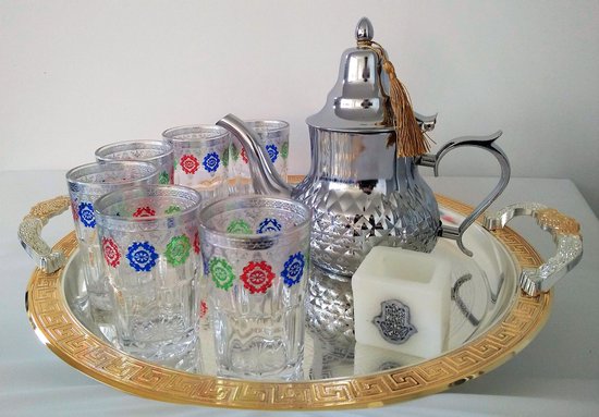 complete Marokkaanse theeset met Marokkaanse theepot (RVS), 6 Marokkaanse  glazen,... | bol