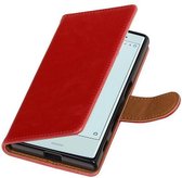 Zakelijke Book Case Telefoonhoesje Geschikt voor de Sony Xperia X Compact - Portemonnee Hoesje - Pasjeshouder Wallet Case - Rood