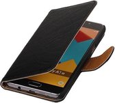 Washed Leer Bookstyle Wallet Case Hoesje - Geschikt voor Samsung Galaxy E7 Zwart