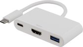 DELTACO USBC-1171, Multiport adapter USB-C naar HDMI (3840x2160 @ 30Hz), USB 3.1 en USB-C PD4 60W adapter wit