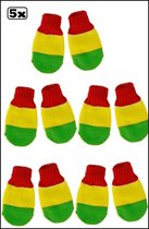 5x Wanten handschoenen Rood Geel Groen - carnaval thema feest want