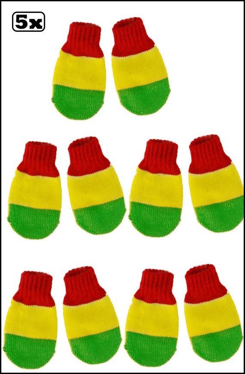 5x Wanten handschoenen Rood Geel Groen - carnaval thema feest want - Merkloos