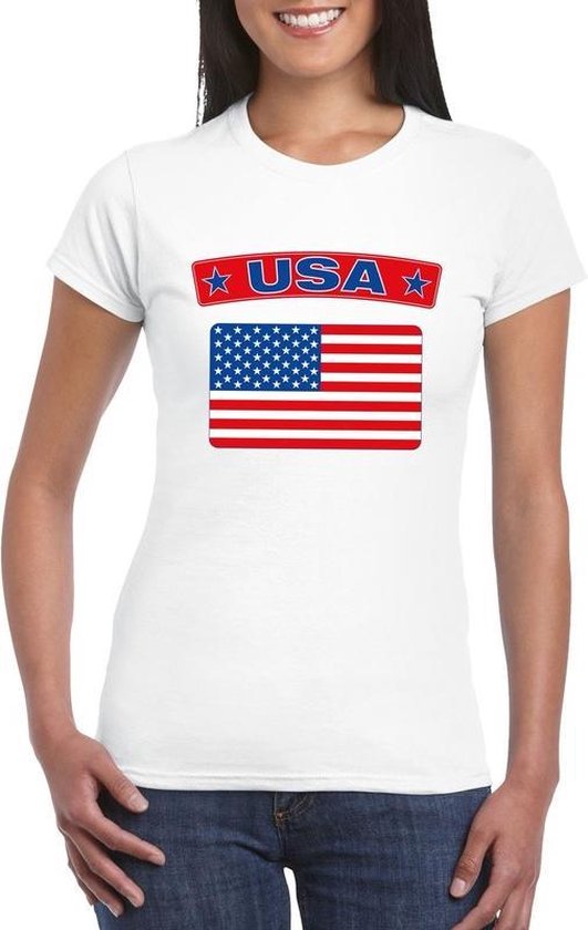 T-shirt met USA/ Amerikaanse vlag wit dames S | bol.com