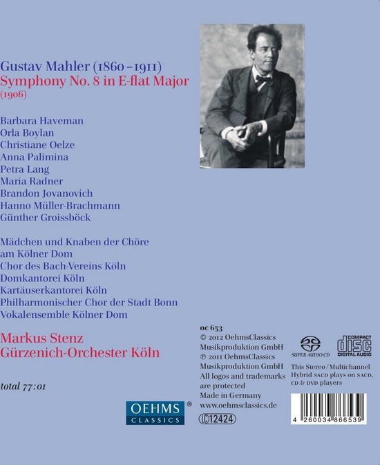Gustav Mahler symfonie nr. 8 in Es majeur (1906). Een portret van Mahler in pak, staand.