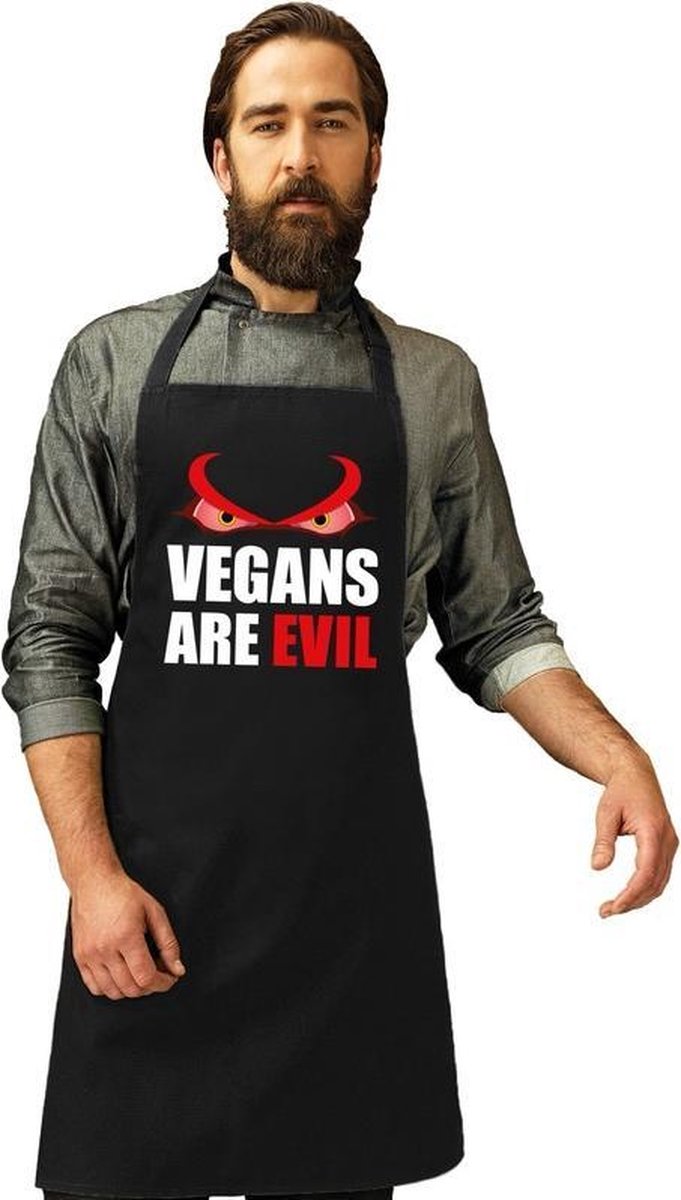 Vegans are evil barbecueschort/ keukenschort zwart heren