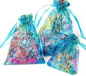 50 stuks organza zakjes blauw met motief 9x12 cm