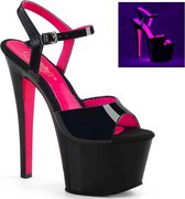 Pleaser - SKY-309TT Sandaal met enkelband, Paaldans schoenen - Paaldans schoenen - 40 Shoes - Zwart/Roze