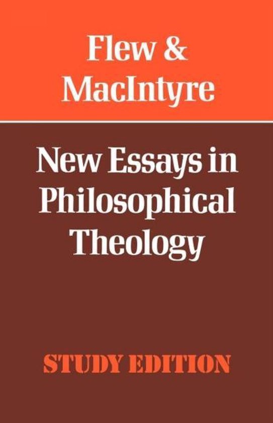 Boekomslag voor 'New Essays in Philosophical Theology' door Flew & MacIntyre, 'Study Edition', in oranje en bruin.