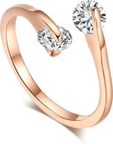24/7 Jewelry Collection Ring Diamantjes Verstelbaar - Verstelbare Ring - Rosé Goudkleurig