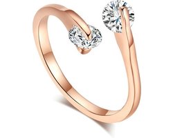 24/7 Jewelry Collection Ring Diamantjes Verstelbaar - Verstelbare Ring - Rosé Goudkleurig