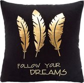 Follow Your Dreams Kusssenhoes | Katoen / Polyester | 45 x 45 cm | Zwart - Goud