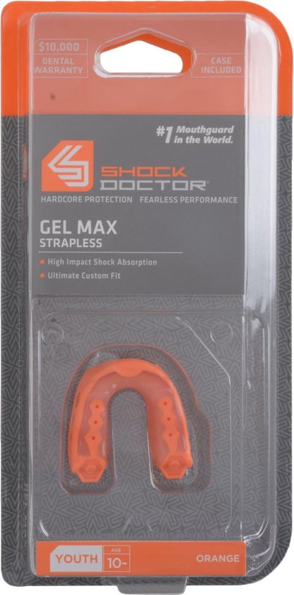 Oranje Shock Doctor Gel Max mondbeschermer in verpakking