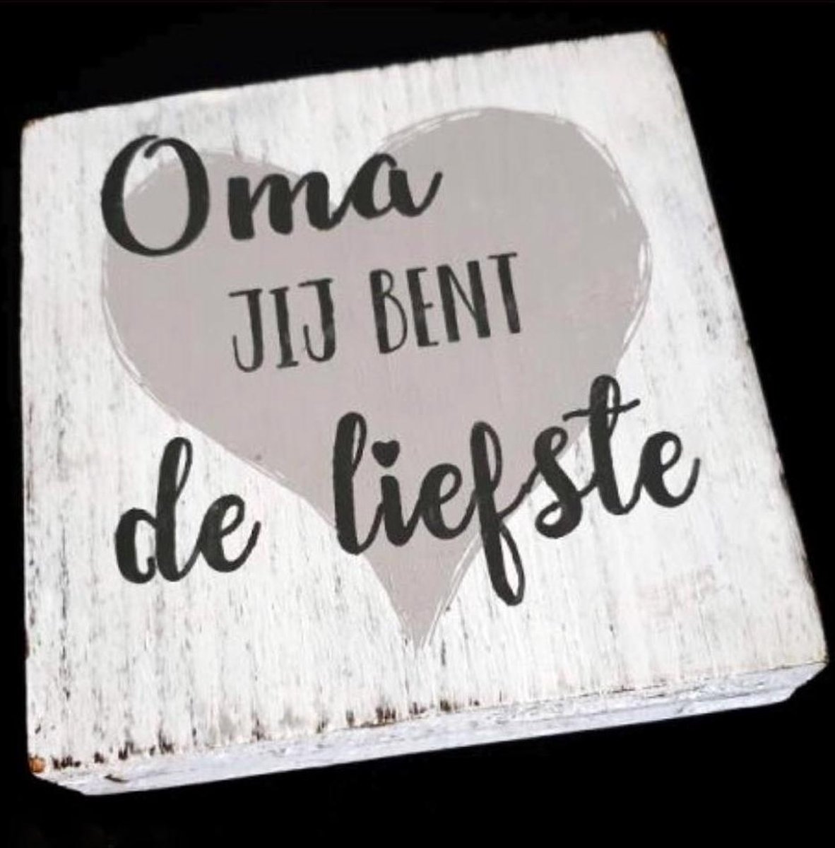 Tekstblok 15cm Oma de liefste - Antique White