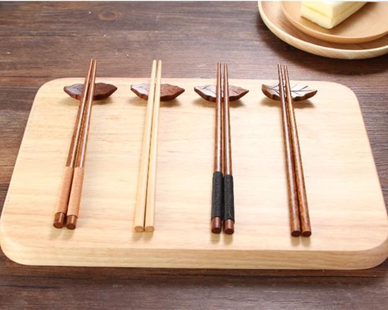 ZFYQ Eetstokjesset, 5 paar Japanse stijl natuurlijke bamboe eetstokjes in zwarte handgemaakte doos, houten eetstokje voor huishoudelijk restaurant