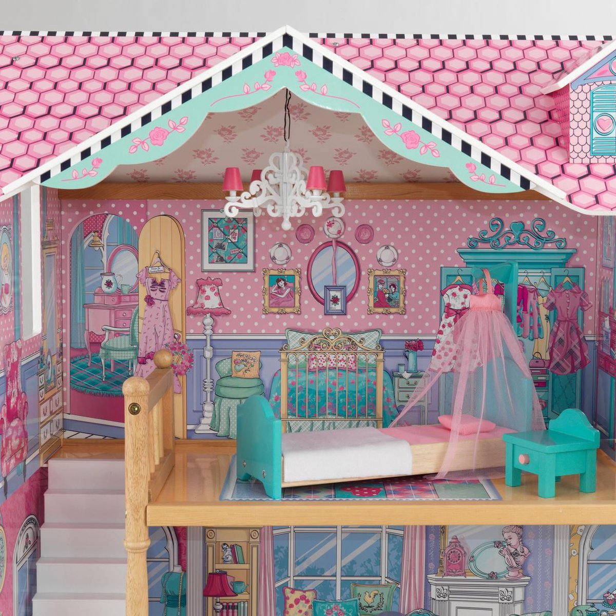 KidKraft Annabelle Poppenhuis – Groot Poppenhuis – Poppenhuis van Hout – 3 Verdiepingen, 5 Kamers & Lift – Inclusief 17 Accessoires – Voor 30 cm Barbies en Soortgelijke Poppen – Vanaf 3 jaar — afbeelding 13