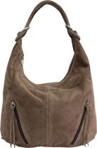 Italiaans handtas schoudertas hobo bag van echt suède WL822  Taupe