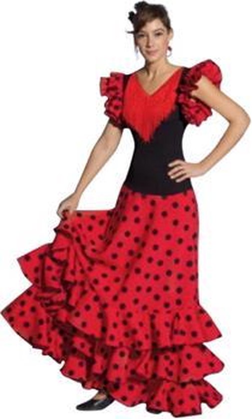 Super bol.com | Spaanse jurk - Flamenco jurk Deluxe - Rood Zwart - Maat OO-93