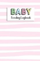 BABY Feeding Logbook op een roze gestreepte achtergrond.