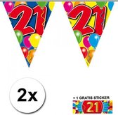2x vlaggenlijn 21 jaar met gratis sticker