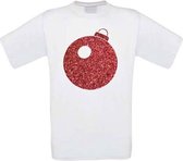 Kerstbal glitter rood T-shirt maat XL wit