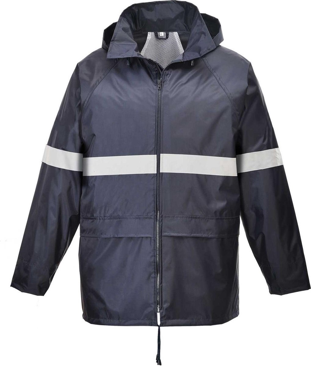 Regenjack Iona Donker blauw met reflecterende striping Maat XL