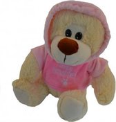 Pluche beige beer met roze jasje - 23 cm