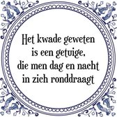 Tegeltje met Spreuk (Tegeltjeswijsheid): Het kwade geweten is een getuige, die men dag en nacht in zich ronddraagt + Kado verpakking & Plakhanger