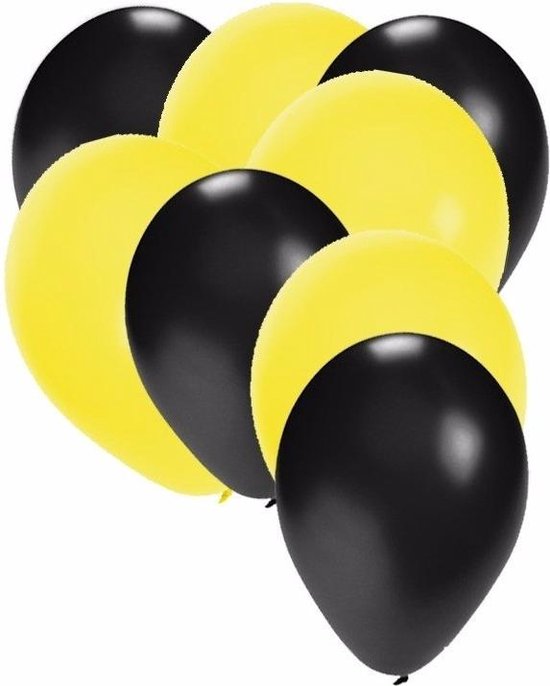 30x ballonnen zwart en geel - 27 cm - zwarte / gele versiering